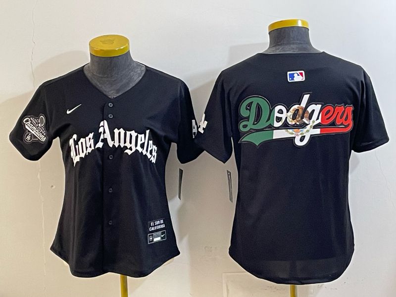 Women 2026 Los Angeles Dodgers Blank Black Game Nike MLB Jersey style 0010->women mlb jersey->Women Jersey